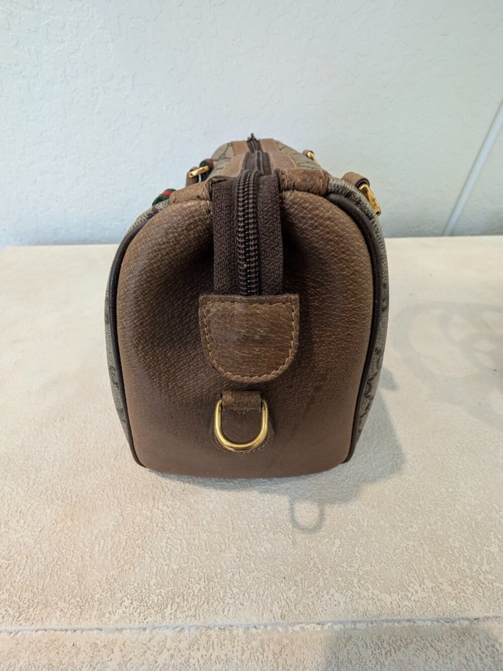 Vintage Gucci GG Monogram Boston Bag Brown Mahogany Web Stripe Top Handle Satche - Picture 10 of 10